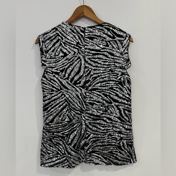 Walter Baker Zebra Print Sequin Hi Low Blouse Small - Picture 6 of 8